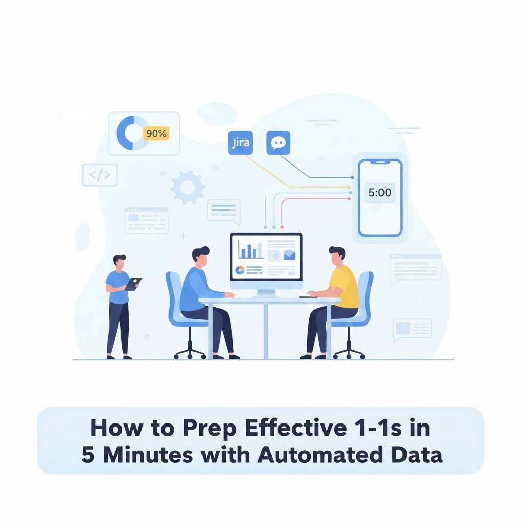 Manager reviewing automated 1:1 prep dashboard showing employee performance and engagement data