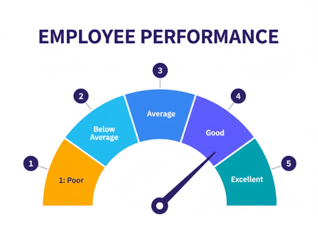 Performance review dashboard combining objective data metrics with qualitative feedback