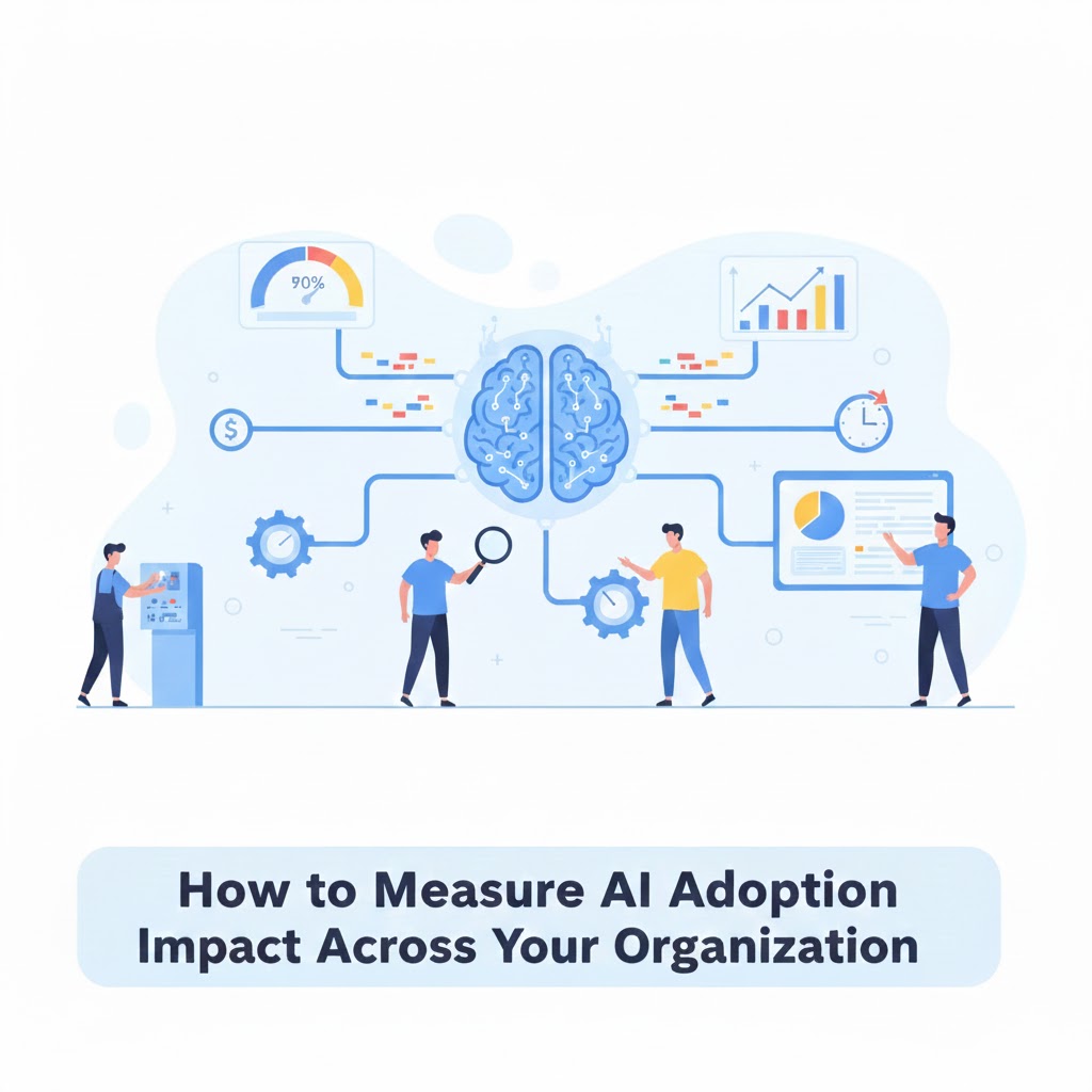AI adoption dashboard showing usage metrics, productivity impact, and ROI calculation